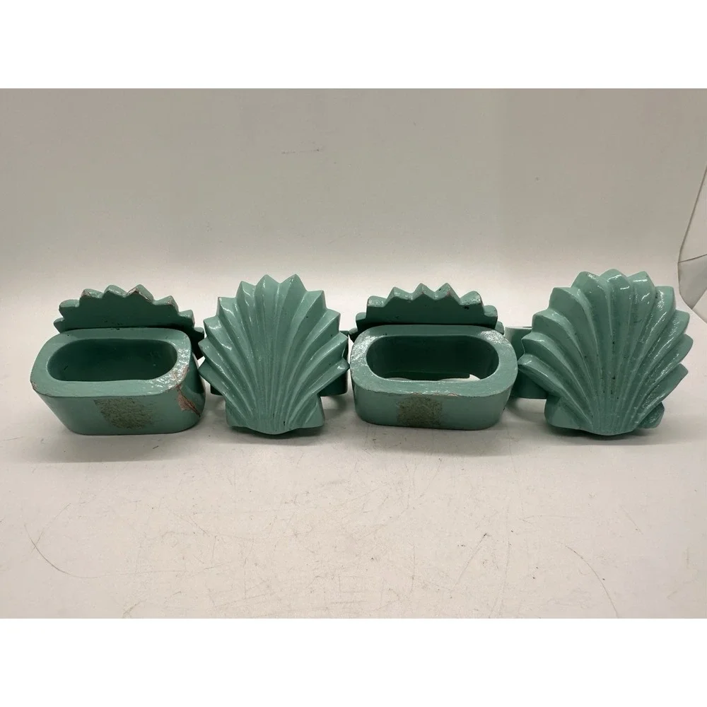Vintage Wooden Seashell Napkin Rings Set of 4 Aqua Coastal Decor Philippines‎